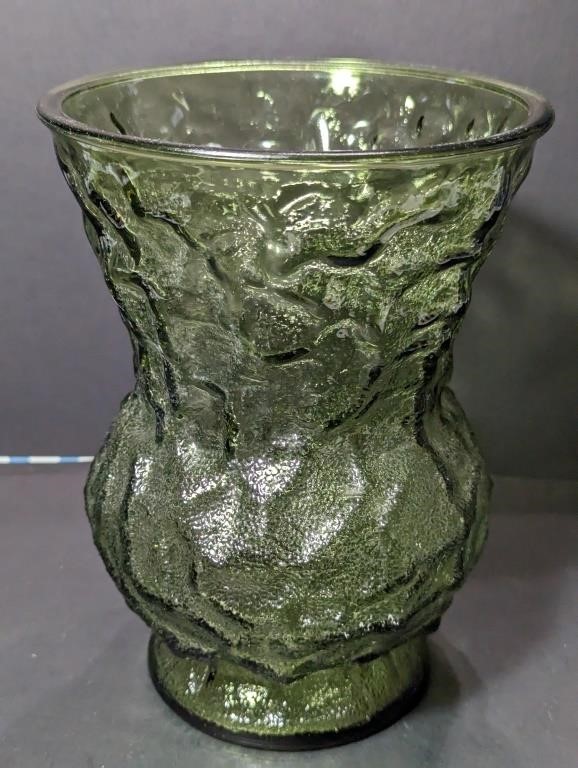 E C Brody Green Ripple Glass Vase