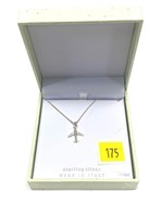 Sterling silver airplane pendant with 16"-18"