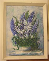Framed Oil Painting Of Blue Flowers