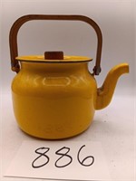 Vintage MCM Yellow Enamel Tea Pot