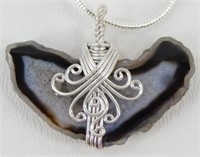 Agate Geode 1.3" Wire-Wrapped Pendant & Chain