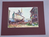 Frank Zuccarelli water color of man in dock boat