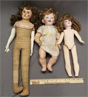 Lot of 3 Antique Dolls