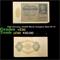 1922 Germny 10,000 Mark Vampire Note P# 71 Grades