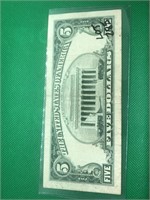 1963 $5 RED SEAL Treasury Note VF Grade Serial # A
