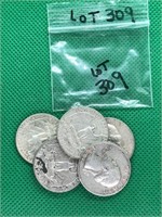 Bag of 5 Total Silver Quarters Unsearched Assorted