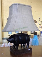 Piggy lamp - composite pig on a faux wooden base