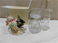 LENOX SNOWMAN, GLASS SNOWMAN JAR WITH LID, AND