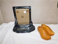 ALABASTER PICTURE FRAME AND CHILDREN'S WOODEN