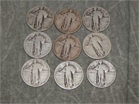 9 Standing Liberty SILVER Quarters all Diff Dates