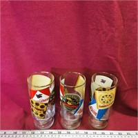 Set Of 3 Vintage Beer Brand Glasses (7 1/4" Tall)