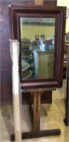 Antique wood easel stand & framed mirror,
