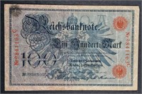 1908  Germany  100 Marks note