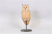 Hand Carved Owl by Unknown Carver, Glass Eyes,