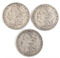 1900-S, 1901-S, & 1902 Morgan Silver Dollars