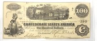 1862 Confederate States Of America $100 Train Note