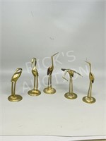 5 brass bird figurines - 5" to 8" tall