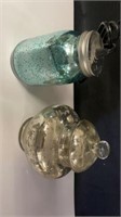 2 Speckled Jars, Blue One Has Working Fairy