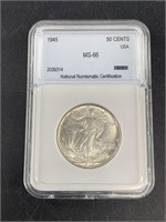 1945 Walking Liberty silver half dollar MS66 by NN