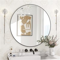 24 Black Round Metal Frame Mirror