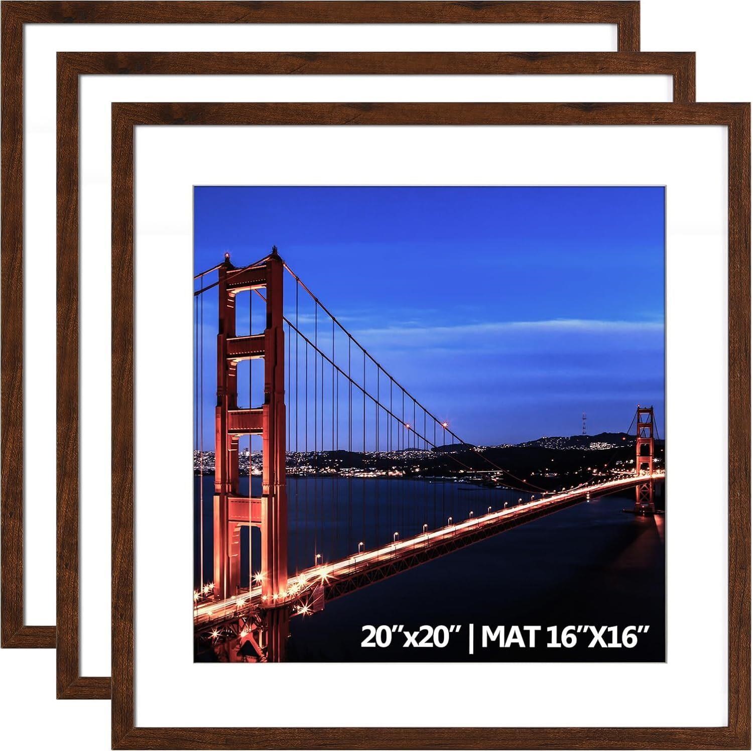 20x20 Picture Frame Brown Set of 3  Wood Grain