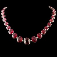 14K Gold 170.00ct Ruby & 3.70ctw Diamond Necklace