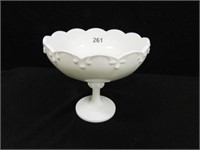 Milk Glass Fruit Bowl on Pedestal; 7½" h