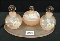 Pink Frosted Glass Dresser Set - 4 pieces