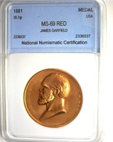 1881 Medal NNC MS69 RD James Garfield