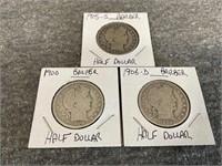 1900, 1906-D and 1915-S Barber Half Dollars