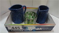 (2) Blue Ceramic Pitcher / (1) Planter Lot