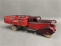 Pressed Steel Toy Truck with Wooden Wheels 13"