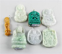 7 Assorted Burma Jadeite Carved Pendants