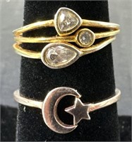 (AI) Sterling Silver Moon/Star Ring and Glass