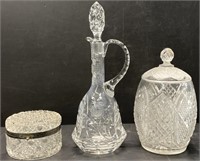 Cut Glass Decanter; Eapg Biscuit Barrel etc