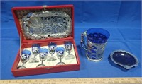 Cobalt Blue with Silver Overlay Dishes