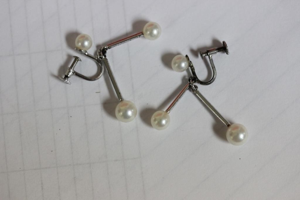 A Pair of Sterling and Pearl Earrings