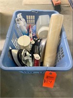 Box lot irons, starch, cheese cloth