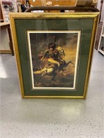 ANTIQUE LARGE EUROPEAN WAR STYLED FRAMED PICTURE