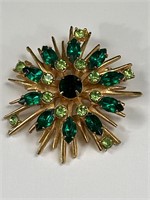 Vintage Goldtone and shades of green brooch