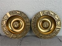 Lot of 2 Vintage Brass Chinese Zodiac Ashtrays