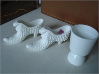 Fenton hobnail boots and milk glass