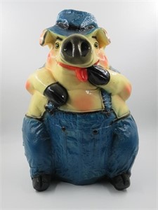 Vintage Farmer Pig 24" Chalkware Piggy Bank