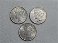 (3) 1922 Peace Silver Dollars EF - VF