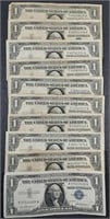 Lot of 10  1957  $1 Silver Certificates
