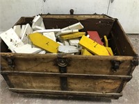 ANTIQUE TRUNK FULL OF WOOD TRAIL MARKERS