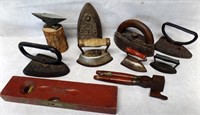 Antique Tools Disston Level, Musket Ball Tool etc