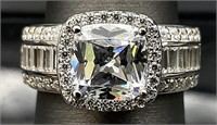 Sterling Square CZ Engagement Ring, Sz 7