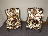 2 Wing Back Retro Floral Pattern Chairs