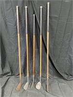 5 Antique Bee Line Hickory Wood Shaft Golf Clubs